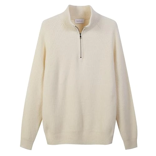 Tijdelijke aanbieding: Diana Studio Trui met halve ritssluiting, parelwit, heren, wol, lange mouwen, maat S, regular fit, Helder., S-XL van 98.62 EUR naar 98.62 EUR (korting 0%)