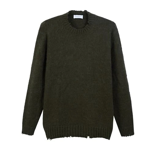 Offerta a tempo: Diana Studio - Girocollo Garzato in Alpaca, Verde Militare, Uomo, Maniche Lunghe, Taglia XL, Regular Fit - 48% da 119.90 € a 62.74 €