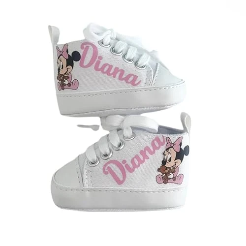 Scarpine Neonato, Scarpette Personalizzate con Nome, Scarpe da Culla con Stampa (Topolina, 3-6 mesi)