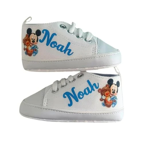 Offerta a tempo: Scarpine Neonato, Scarpette Personalizzate con Nome, Scarpe da Culla con Stampa (Topolino, 6-9 mesi) - 0.00% da 16.99 € a 16.99 €