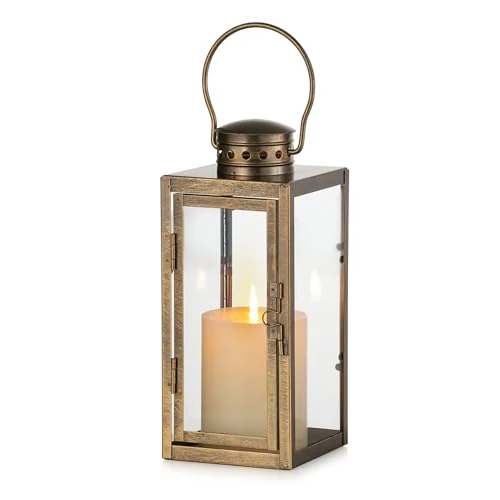 Offerta a tempo: NUPTIO Lanterne Vintage Oro Distressed: 24cm Alto Decorativo Appeso Farmhouse Metallo Lanterna Decorazione Interna Con Vetro - Portacandele Per Halloween Home Mantle Soggiorno Patio - 20% da 27.98 € a 22.38 €