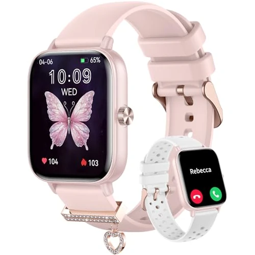 Erkwei Women's Smartwatch Watch Calls and Answers Smart Watch with Message Notifications Pink