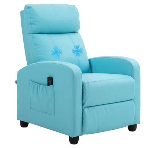 Offerta a tempo: HOMCOM Poltrona Relax Massaggiante con 8 Modalità e 5 Intensità, Poltrona Reclinabile con Poggiapiedi e Telecomando, Pelle PU - 68x88x98 cm, Azzurro - 11% da 165.75 € a 148.29 €