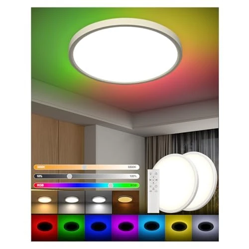 Oferta limitada: DetarZinLED 2 Plafon LED Techo Ultra Slim 30CM con Mando a Distancia, 24W 2700LM 3000K-6500K Regulable CCT Lámpara de Techo Circular, Luces de Colores RGB para Dormitorio Salón Baño IP44 Impermeable de 54.99 € a 54.99 € (ahorro 0.00%)