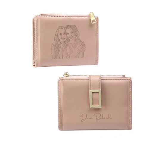 Cartera De Mujer Personalizada Monedero Pequeño Con Foto De Nombre Bolsa De Dinero Con Bolsillo Para Monedas Mini Carteras Regalo Para Madre Esposa Abuela Navidad Día De La Madre (C - Rosa)