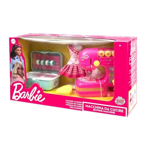 Grandi Giochi Barbie - Machine à Coudre avec pédale, Panier à Coudre et Mannequin - Jouet créatif pour fabriquer des vêtements et de Nouveaux Looks personnalisés, à partir de 3 Ans