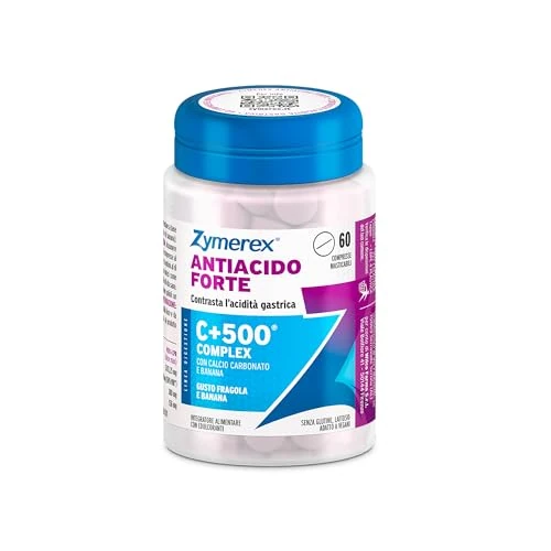 Offerta a tempo: Zymerex ANTIACIDO FORTE | 60 compresse masticabili | Contrasta acidità gastrica | Azione forte | Gusto fragola e banana | Senza glutine e lattosio | Adatto a vegani - 23% da 12.90 € a 9.90 €