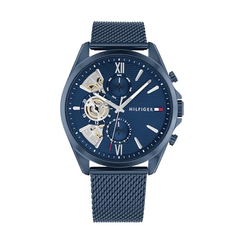 Offerta a tempo: Tommy Hilfiger Orologio Analogico Multifunzione al Quarzo da Uomo con Cinturino in Maglia Metallica in Acciaio Inossidabile Blu - 1710648 - 30% da 219.00 € a 153.99 €