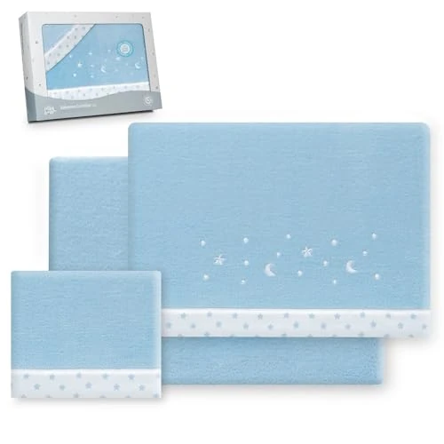 Oferta limitowana: Interbaby - Zestaw pościeli 60x120 Poliester 100% | Kołdra łóżeczko dziecięce koralowe, ciepłe | w tym prześcieradło z gumką, blatem i poszewką na poduszkę | Idealna na zimę | Blue Moon Star z 90.46 zł na 90.46 zł (oszczędź 0.00%)