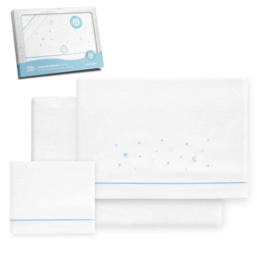 Offerta a tempo: Interbaby Set Lenzuola Cotone Lettino 60x120 cm Stelle Luna Bc/Blu - 13% da 24.91 € a 21.59 €