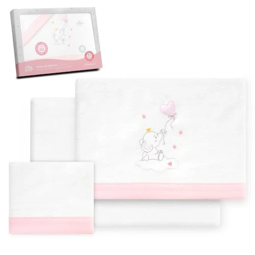 Tijdelijke aanbieding: Interbaby Beddengoedset voor kinderbed, 60 x 120 cm, 100% katoen, warm, zacht, inclusief hoeslaken, dekbedovertrek en kussensloop, ideaal voor de winter, olifantenballon, hart, wit/roze van 20.86 € naar 20.86 € (0.00% korting)