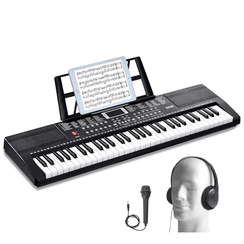VEVOR Digital Piano with Keyboard, 61 Keys, Piano Set with Portable Electric Keyboard, 200 Tones, 200 Rhythms, 60 Demo Songs, Built-in Speakers, Headphones, Microphone, for Beginners