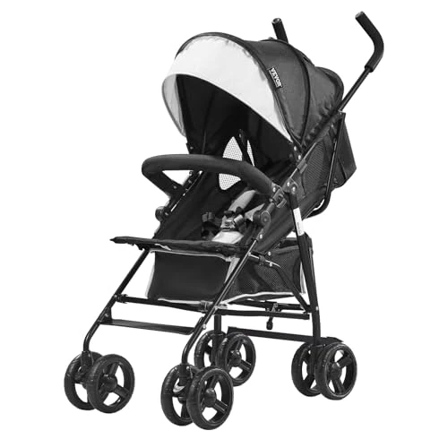 Zeitlich begrenztes Angebot: VEVOR Leichter Kinderwagen, kompakt, einfach zusammenklappbar, mit verstellbarer Rückenlehne, Rahmen aus Karbonstahl, großem Aufbewahrungskorb, Kinderwagen mit Schirm für Reisen und mehr, Schwarz/Weiß von 81.99 € auf 81.99 € (