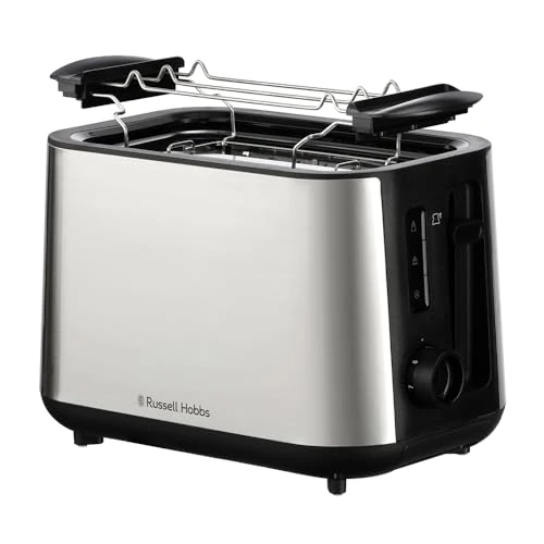 Russell Hobbs Tostapane, Design 2 Fette, Fessure Extra Larghe, 6 Dorature, Lift And Look, Scongela, Riscalda, Cancella Opzioni, Vassoio Briciole Rimovibile, Scaldapanini, Inox, Heaton, 27390-56