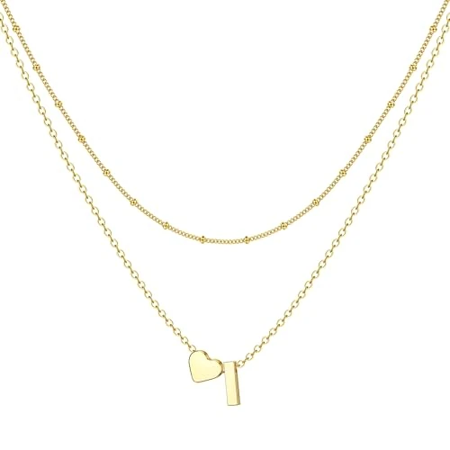 Offerta a tempo: BodyBonita Collana con Cuore Iniziale a Strati - Delicata Collane con Lettera I Minuscola Placcata in Oro 16K e Monogramma Personalizzato Necklace con Nome per Donna, Gioielli Alla Moda - 0.00% da 7.65 € a 7.65 €