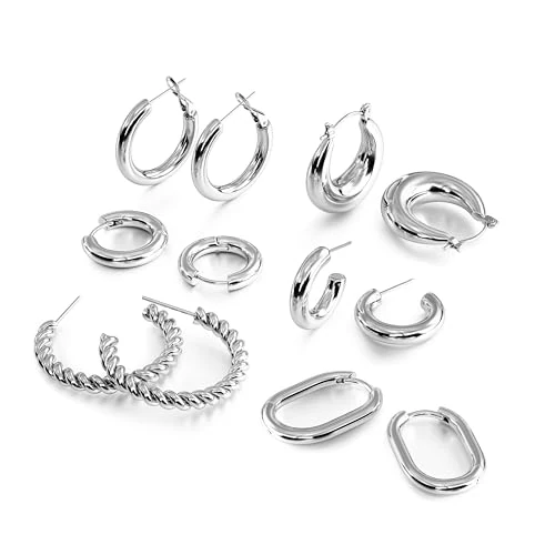Offre limitée : BodyBonita 6 Paires Boucles D'oreilles Femme Argent- Créoles Femme Hypoallergénique Boucles D'oreilles Créoles Epaisses Piercing Oreille Rondes Ouvertes Ensemble de Petites Créole de 7.59 € à 7.59 € (0.00% de remise)