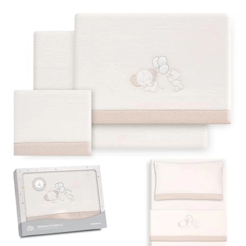 Offerta a tempo: Interbaby Set Lenzuola Culla Neonato 50x80 cm Elefante Cuore Beige | Set lenzuola culla 50x80: lenzuolo con angoli, lenzuolo sopra e federa cuscino, pile coral caldo, inverno, regalo nascita - 0.00% da 19.63 € a 19.63 €