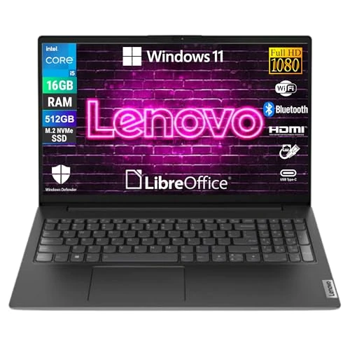 Lenovo, Ordenador portátil V15 G4 IRU, pantalla 15,6 Full HD, Intel Core i5-13420H, RAM 16GB DDR4, 512GB SSD NVMe, Win 11 Pro, Libre Office, preconfigurado