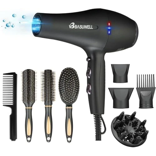 Suszarka do włosów, jonowa, profesjonalna suszarka do włosów, 2400 W, 3 ogrzewanie, 2 ustawienia prędkości, szeroka suszarka na podczerwień, cicha, silnik AC z dyfuzorem do włosów, ulepszona wersja