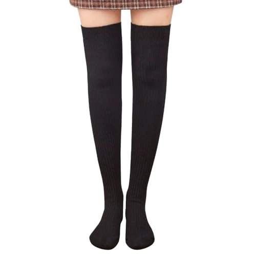 Mulor Mujer Rodilla Calcetines Altos de Punto Extra Largos para Niñas y Señoras Mantienen el Calor en Otoño e Invierno Talla únicao