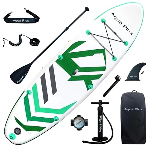 Aqua Plus 6inches Thick Inflatable SUP for All Skill Levels Stand Up Paddle Board,Paddle,Pump,ISUP Travel Backpack, Leash,Shoulder Strap,Youth,Adult Inflatable Paddle Board