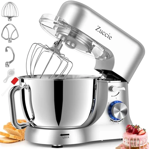 Zuccie 5 L Pastry Processor, 1000W Kitchen Processor with Whisk, Beater, Hook, Stainless Steel Bowl and Splash Guard, 8+P Speeds Professional Mixer (Black)