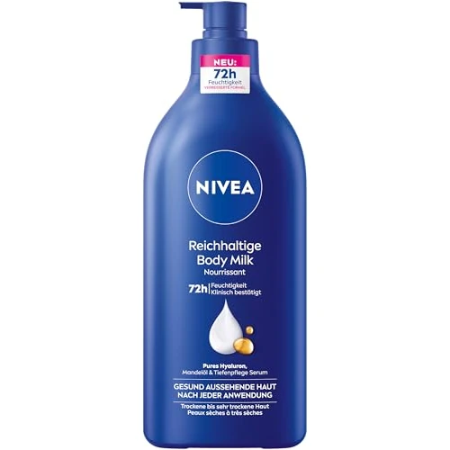 NIVEA Ricco latte per il corpo, crema nutriente intensa con acido ialuronico puro, olio di mandorle e siero per la cura profonda, lozione per la pelle secca (625 ml)