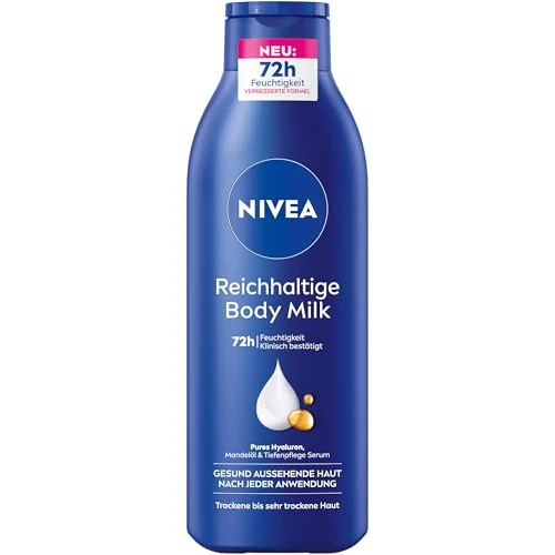 Offerta a tempo: NIVEA Ricco latte per il corpo, crema nutriente intensa con acido ialuronico puro, olio di mandorle e siero per la cura profonda, lozione per la pelle secca (250 ml) - 55% da 8.61 € a 3.89 €