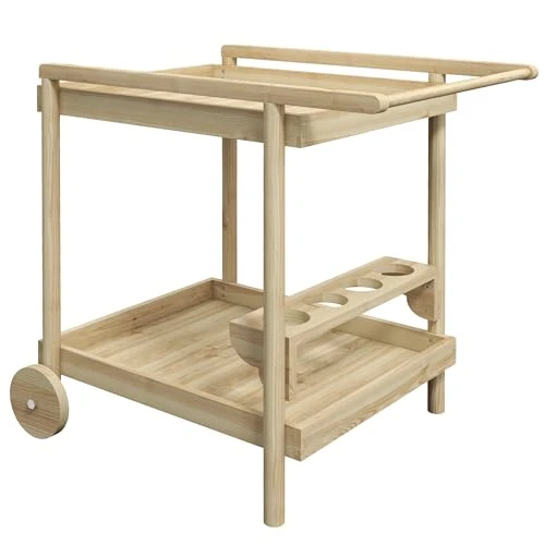 Outsunny Chariot de jardin en bois de sapin à 2 étagères, chariot de rangement avec poignée et 4 espaces porte-bouteilles, 78 x 58,5 x 75 cm, couleur bois
