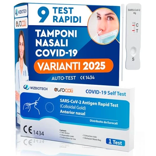 Offerta a tempo: 9x Tamponi COVID 19 - Test Nuove Varianti 2025 - Tamponi Rapidi Nasali Certificati per Uso Domestico, Risultato Rapido - 73% da 10.89 € a 2.99 €