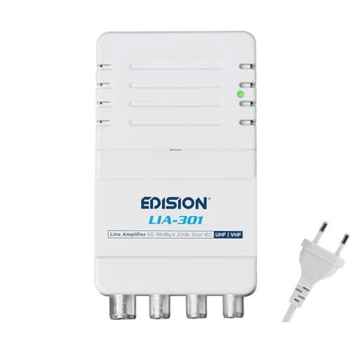 Tijdelijke aanbieding: EDISION LIA-301 Binnenversterker UHF/VHF, 5-20 dB, verstelbaar, 98 dBmV, voor digitale terrestrische DVB-T/T2, met 5G LTE-filter, 1 ingang, 3 uitgangen, CEI-stekker van 20.23 € naar 20.23 € (0.00% korting)