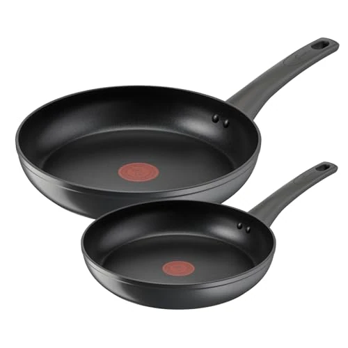 Lagostina Edera Set van 2 pannen met antiaanbaklaag, 24/28 cm, titanium coating, voor vetvrij koken, compatibel met gasfornuis, thermo-signaaltechnologie