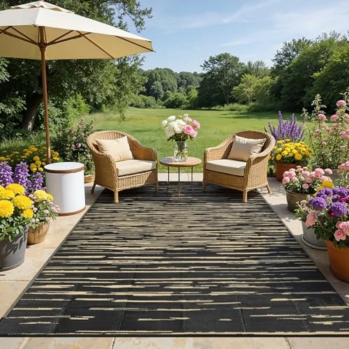 Limited-time offer: SHACOS Large Outdoor Rug 240 x 300 cm Garden Rugs Waterproof Reversible Mat Plastic Straw Rug UV Resistant Outdoor Camping Mat for Patio, RV, Backyard, Picnic, Balcony, Deck, Black from 32.99 £ to 30.34 £ (save 8%)