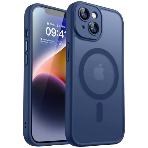 Oferta limitowana: CANSHN Magnetyczne Etui kompatybilne z iPhone 14 z Pełną Ochroną Aparatu, Półprzezroczyste Matowe Wstrząsoodporne 6,1 cala - Głęboki Niebieski z 51.43 zł na 48.86 zł (oszczędź 5%)