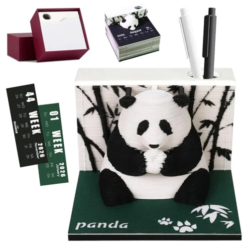 VOHESEA Panda Kalender 2026, 3D-Kalender 2026, DIY-Zeitmesser- zum Abreißen, 3D-Kunstblöcke in Pandaform, 3D-Notizblock aus Papierschnitzkunst als Schreibtischdekoration (C)