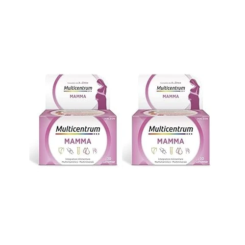Multicentrum Mamma, Integratore Multivitaminico Completo per supportare le esigenze nutrizionali delle donne in gravidanza, con Acido Folico, Ferro, Vitamina C, D, B12, 30 compresse (Confezione da 2)