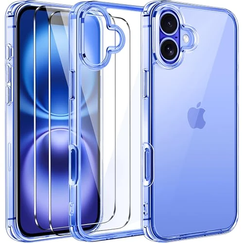 Limited-time offer: ivoler 3 in 1 Camera Cover for iPhone 16 6.1-Inch Case, 2 Pack Tempered Glass Screen Protector, Slim Soft TPU Shockproof Anti-Scratch Silicone - BLUE from 9.95 GBP to 9.95 GBP (save 0%)