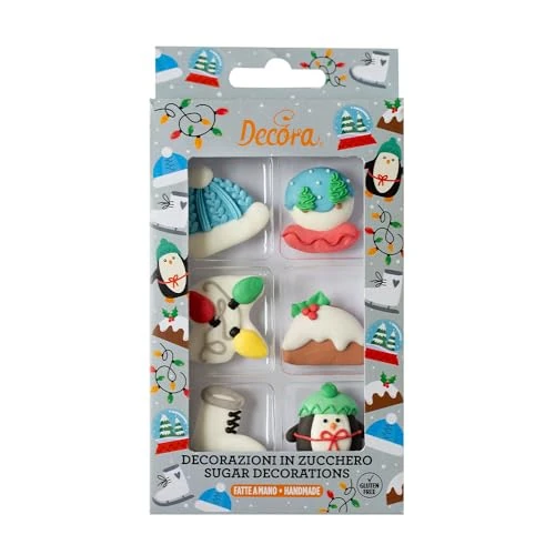 Decora, 0500443 Lot de 6 décorations de Noël blanc en sucre
