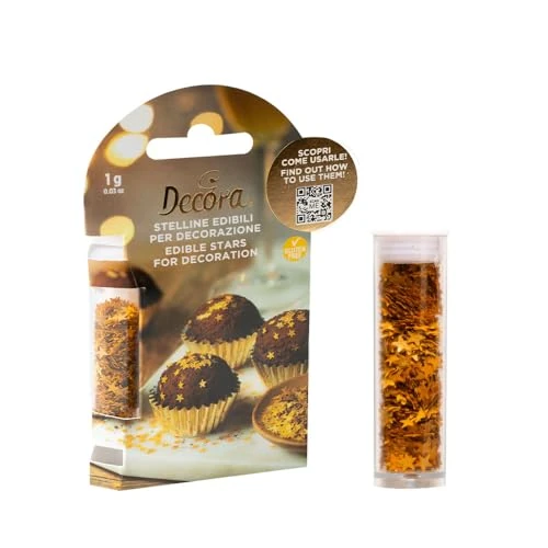 Offerta a tempo: Decora, 2090208, Confezione da 1 g di stelline edibili, Colore oro metallizzato, Ideali per decorare facilmente dolcetti natalizi - 0.00% da 6.90 € a 6.90 €