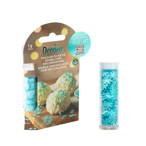 Offerta a tempo: Decora, 2090207, Confezione da 1 g di fiocchi di neve edibili, Colore azzurro metallizzato, Ideali per decorare facilmente dolcetti natalizi - 56% da 6.95 € a 3.09 €