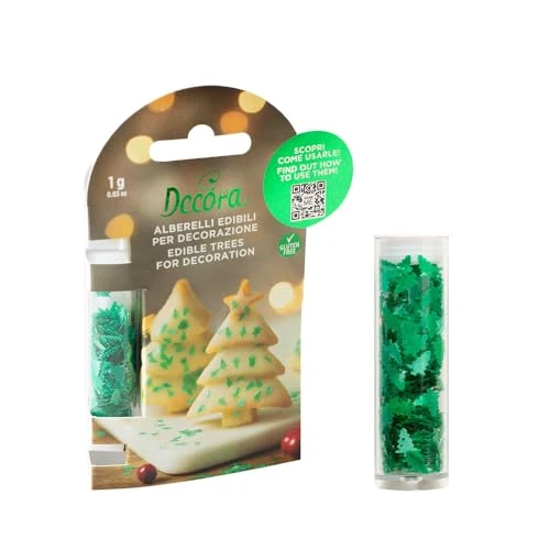 Offerta a tempo: Decora, 2090206, Confezione da 1 g di alberelli edibili, Colore verde metallizzato, Ideali per decorare facilmente dolcetti natalizi - 14% da 6.95 € a 6.01 €