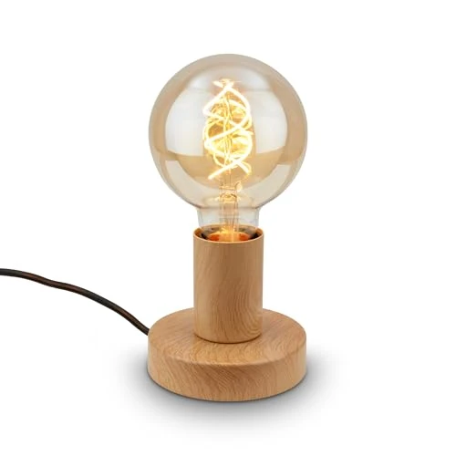Beperkte aanbieding: BRILONER - Mini tafellamp met snoerschakelaar, retro, vintage, E27, max. 10W, lamp, bedlamp, tafellamp, decoratieve lamp hal, bureaulamp, leeslamp, 10x9 cm (DxH), houtlook van 13.99 EUR naar 13.99 EUR (besparing 0%)
