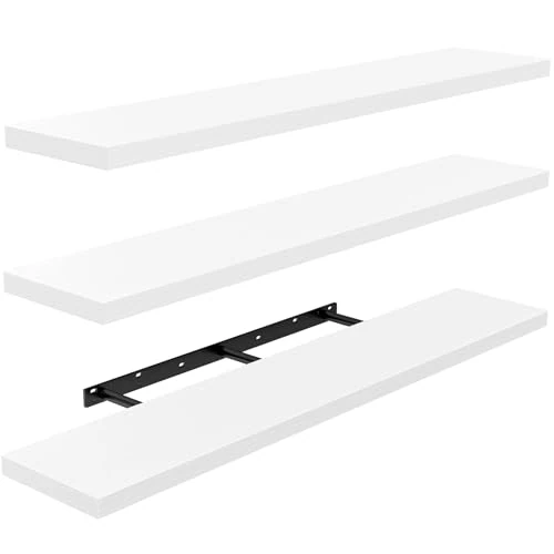 Oferta limitada: AMADA HOMEFURNISHING 90cm Baldas Flotantes Pared, Estantes de Pared para Baño/Salón/Dormitorio/Cocina, Juego de 3 Estanterias de Pared Blancos con Soportes Invisibles – AMFS45W de 59.99 € a 59.99 € (ahorro 0.00%)