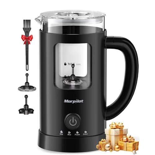 Oferta limitada: Morpilot Espumador de Leche Eléctrico 600 ml, Espumador de Leche Automático de Inducción 4 en 1, para Frío y Caliente, Diseño de Latte, Cristal Visual, Negro de 42.99 EUR a 15.73 EUR (ahorro 63%)