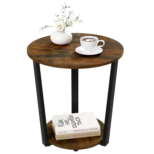 Tijdelijke aanbieding: WOLTU Ronde bijzettafel, modern, kleine salontafel met 2 planken, woonkamertafel voor bank, nachtkastje, met opbergruimte, van hout, rustiek bruin van 44.99 € naar 44.99 € (0.00% korting)