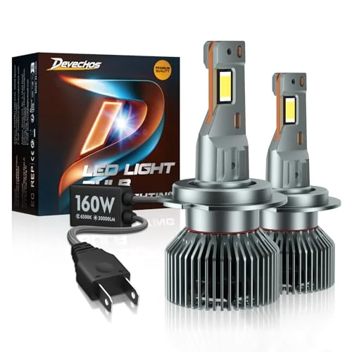 Offerta a tempo: DeveChos Lampadine H7 LED 100W: 26000LM, Luce Bianca Fredda 6000K, Design Mini 1:1 per Auto e Moto, Sostituzione Alogena, Senza Adattatore, Confezione da 2 (H7 160W 30000LM) - 56% da 42.99 € a 18.99 €
