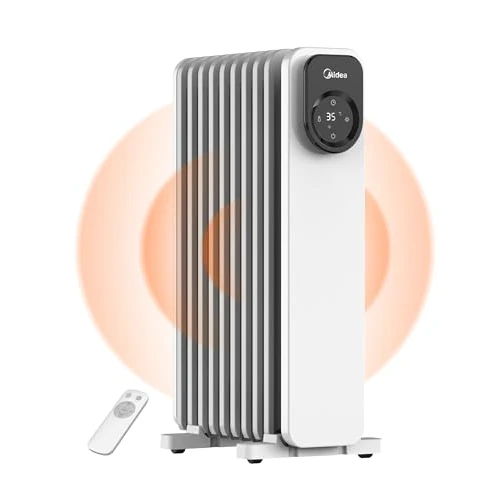 Midea NY2009-24UR grzejnik olejowy, mobilne ogrzewanie elektryczne, 9 żeber z pilotem zdalnego sterowania i ekranem dotykowym LED, grzejnik elektryczny z termostatem, 4 tryby, zabezpieczenie przed