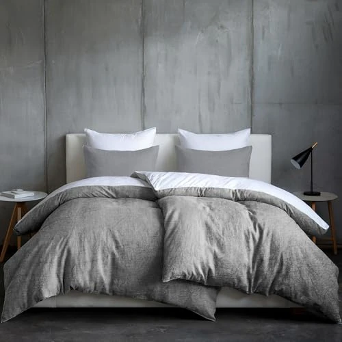 Dreamzie - 2 Housses de Couette 135x200 Coton avec 2 Taies Oreiller 80x80 cm - Gris Clair - Parure de Lit 135x200 en 100% Coton Lavé avec Fermeture Éclair- Certifié Oeko TEX