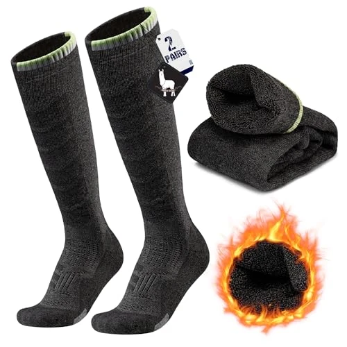 Limitiertes Angebot: Alpaka Skisocken Herren Damen Thermosocken Kniestrümpfe 2 Paar Wolle Snowboard Socken Dicke Winter Warme Outdoor Sportsocken Kompressionsstrümpfe Extra Kissen Schweißabsorbierend Atmungsaktiv 35-51 von 19.99 EUR auf 18.99 EUR (Spare 5%)