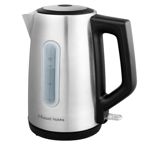 Russell Hobbs Bollitore Elettrico Acciaio Spazzolato (1,7L, coperchio con apertura a pressione, beccuccio Perfect Pour, filtro lavabile rimovibile, illuminazione blu, 2400W) Heaton 27380-70.